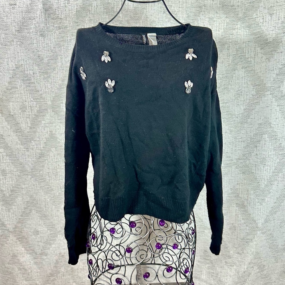 Divided by H&M black knit sweater with rhinestones size L